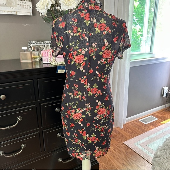 Arizona Jean Co Floral Mesh Mini Dress Size Large Gothic Y2K Grunge Vibes - Picture 7 of 16